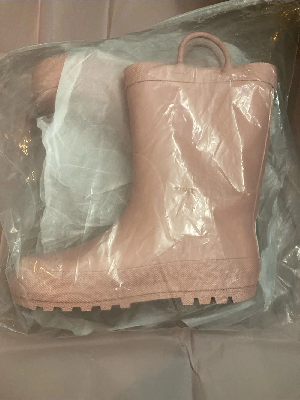 Rain angel  Pale Pink Kids Rain Boots with Pull Handles